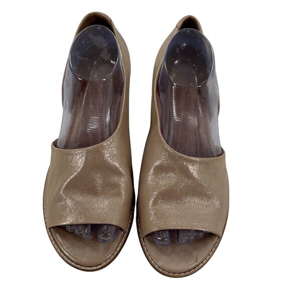 Anthropologie Champagne Gold Souvenier D'Orsay Open Toe Leather Flats - Picture 3 of 11